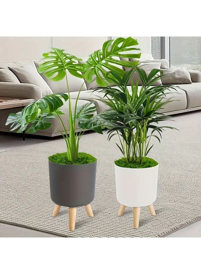 Large White Modern Floor Planter With Artificial Moss Detachable Base Indoor Outdoor Decor - Image 3